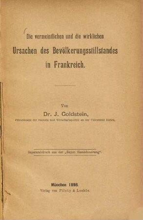 Die vermeintlichen und die wirklichen Ursachen des Bevölkerungsstillstandes in Frankreich