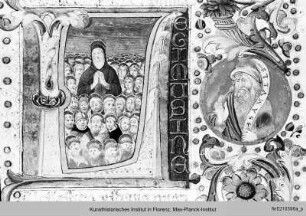 Missale Romanum : Buchseite mit Randbordüre Text und historisierter Initiale L(egimus): Allerheiligenversammlung