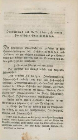Organismus und Ressort der gesammten Preußischen Staatsbehörden.
