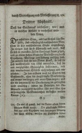 Dritter Abschnitt. Daß der Geschmack verbessert; wie; und in welcher Absicht er verbessert werden könne