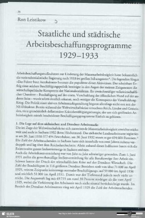 Staatliche und städtische Arbeitsbeschaffungsprogramme 1929-1933