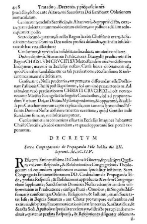 Decretvm Sacræ Congregationis de Propaganda Fide habitæ die XII. Septemb. M.DC.XLV.