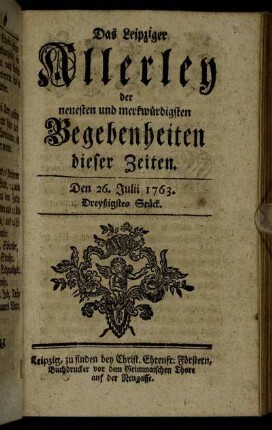Den 26. Julii 1763. Dreyßigstes Stück.
