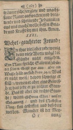XXXI. Wehrt-geachteter Freund!