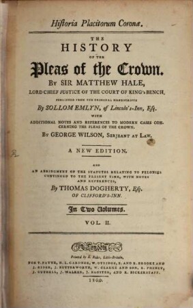 The History of the Pleas of the Crown : in two volumes, 2