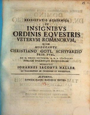 Exercitatio Academica De Insignibus Ordinis Equestris Veterum Romanorum