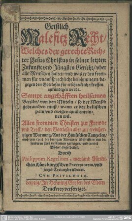 Geistlich Malefitz-Recht : welches ... Christus ... halten ... werde