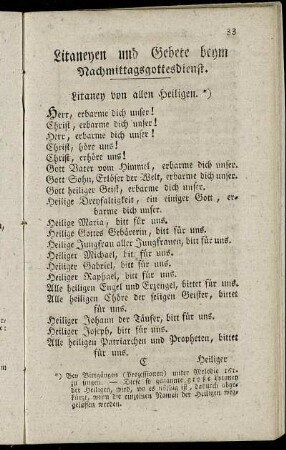 Litaneyen und Gebete beym Nachmittagsgottesdienst.