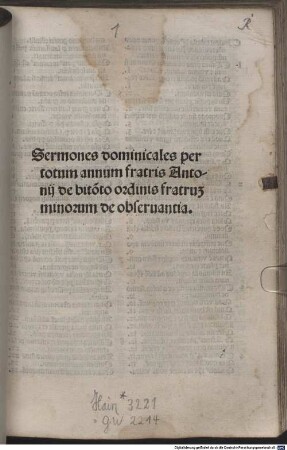 Sermones dominicales per totum annum : Mit Widmungsvorrede an Federico da Montefeltro, Herzog von Urbino