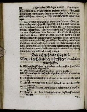 Das achtzehende Capitel. Worzu der Gläubiger mittelst der Immission zuvorhelffen.