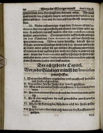 Das achtzehende Capitel. Worzu der Gläubiger mittelst der Immission zuvorhelffen.