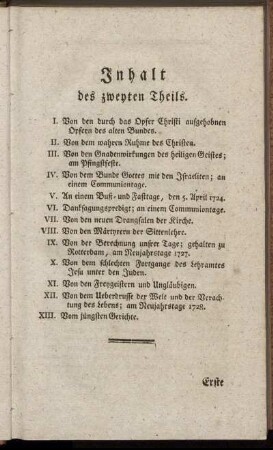 Inhalt des zweyten Theils.