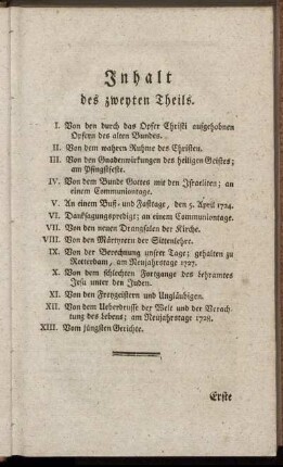 Inhalt des zweyten Theils.