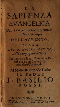 La Sapienza Evangelica : Per Trattenimento Spirituale nel Sacro tempo Dell'Avvento