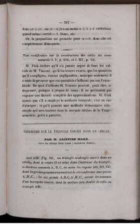 Théorème sur le triangle inscrit dans un cercle.