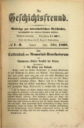 Der Geschichtsfreund : Beitr. zur vaterländ. Geschichte. 3. 1868