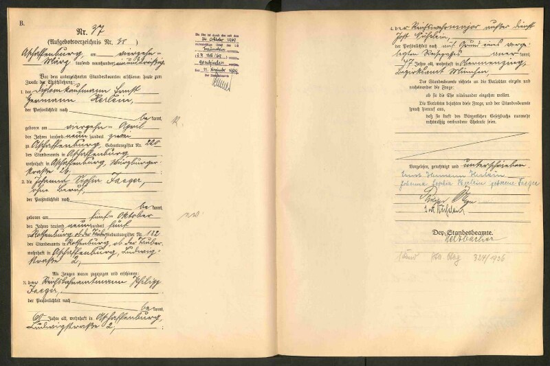Standesamtsbuch der Stadt Aschaffenburg: Eheschließungen 252/1930 - 130/1931