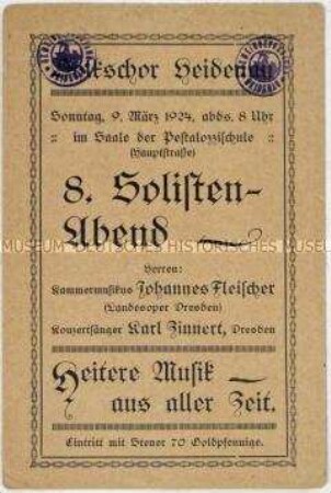 Programm zu einem Solistenabend mit dem Volkschor Heidenau
