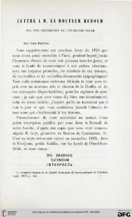 Sér. 2: Lettre à M. le Docteur Reboud sur une inscription de l'Oued-Bou-Selah
