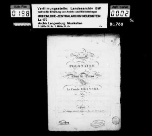 Michael Kleophas Oginski (1765-1833): Nouvelle / Polonaise / pour le Piano / composée par / Le Comte Oginski Paris / chez Hanry Besitzvermerk: Feodora