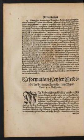 Reformation Keyser Friderichs des dritten zu Franckfurt am Meyn/ Anno 1442. Auffgericht.