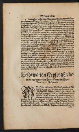 Reformation Keyser Friderichs des dritten zu Franckfurt am Meyn/ Anno 1442. Auffgericht.