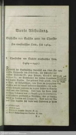 Vierte Abtheilung. Geschichte von Sachsen unter den Churfürsten ernestinischer Linie, seit 1464