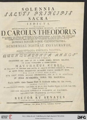 Solennia Saluti Principis Sacra : Indicta