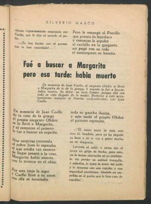 Fue a buscar a Margarita pero esa tarde: había muerto