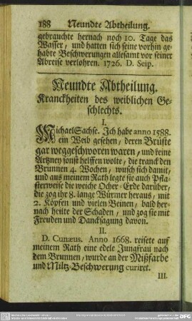 Neundte Abtheilung. Kranckheiten des weiblichen Geschlechts