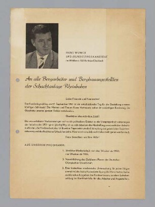 "An alle Bergarbeiter und Bergbauangestellten der Schachtanlage Rheinbaben"