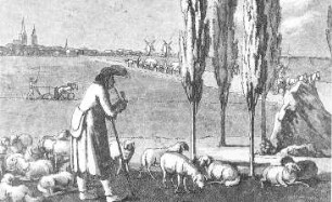 Lützen. Sog. Schwedenstein, im Hintergrund Windmühlen, Repro