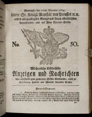 No. 50. Montags, den 12ten December 1774