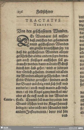 Tractatus Tertius. Von den geschossenen Wunden