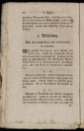 5. Abtheilung. Von den vermehrten und verminderten Excretionen.
