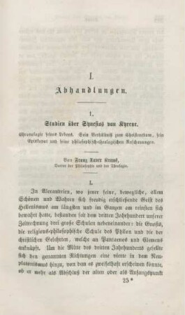 381-448 Studien über Synesios von Kyrene : Chronologie seines Lebens. Sein Verhältniß zum Christenthum, sein Episkopat und seine philosophisch-theologischen Anschauungen