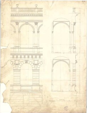 Neureuther, Gottfried von; München; Akademie der bildenden Künste - Zwischenbau (Aufriss, Schnitt)