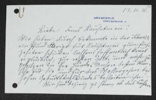 Brief von Hedwig Fischer an Margarete Hauptmann