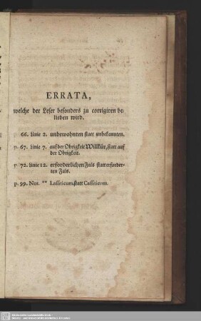 ERRATA, welche der Leser besonders zu corrigiren belieben wird.