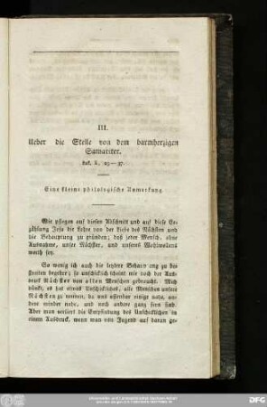 III. Ueber die Stelle von dem barmherzigen Samariter. Luk. X, 25-37.
