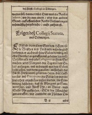 Folgen deß Collegii Statuta, und Ordnungen.