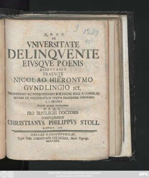 De Vniversitate Delinqvente Eivsqve Poenis