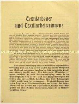 Konvolut: 21 Stück Flugblatt des christlichen Textilarbeiterverbandes gegen politische Streiks