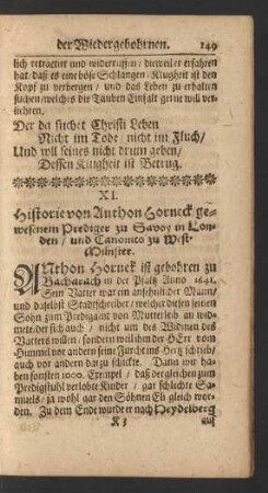 XI. Historie von Anthon Horneck / gewesenem Prediger zu Savoy in Londen / und Canonico zu Westmünster