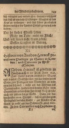 XI. Historie von Anthon Horneck / gewesenem Prediger zu Savoy in Londen / und Canonico zu Westmünster