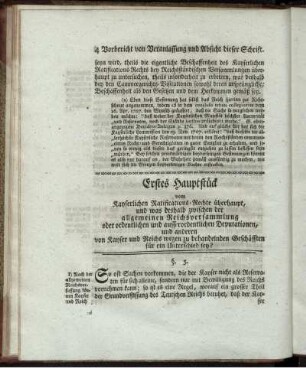 Erstes Hauptstück. Vom Kayserlichen Ratifications-Rechte überhaupt ...