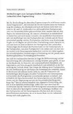 Beobachtungen zum fachsprachlichen Vokabular im Leitartikel einer Tageszeitung