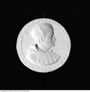 Medaille auf Francesco degli Alidosi, Kardinal Legat von Bologna und der Romagna, Avers: Brustporträt nach rechts mit Cappa Magna und Birett; Perlrand