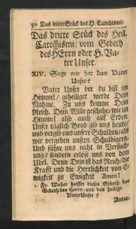 Das dritte Stück des Heil. Catechismi, vom Gebeth des Herrn oder H. Vater Unser.