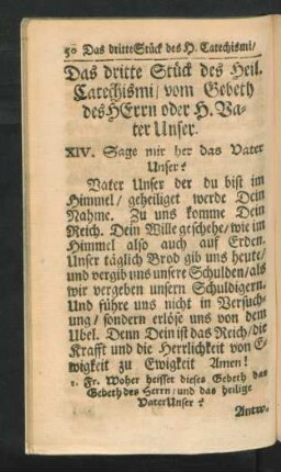 Das dritte Stück des Heil. Catechismi, vom Gebeth des Herrn oder H. Vater Unser.